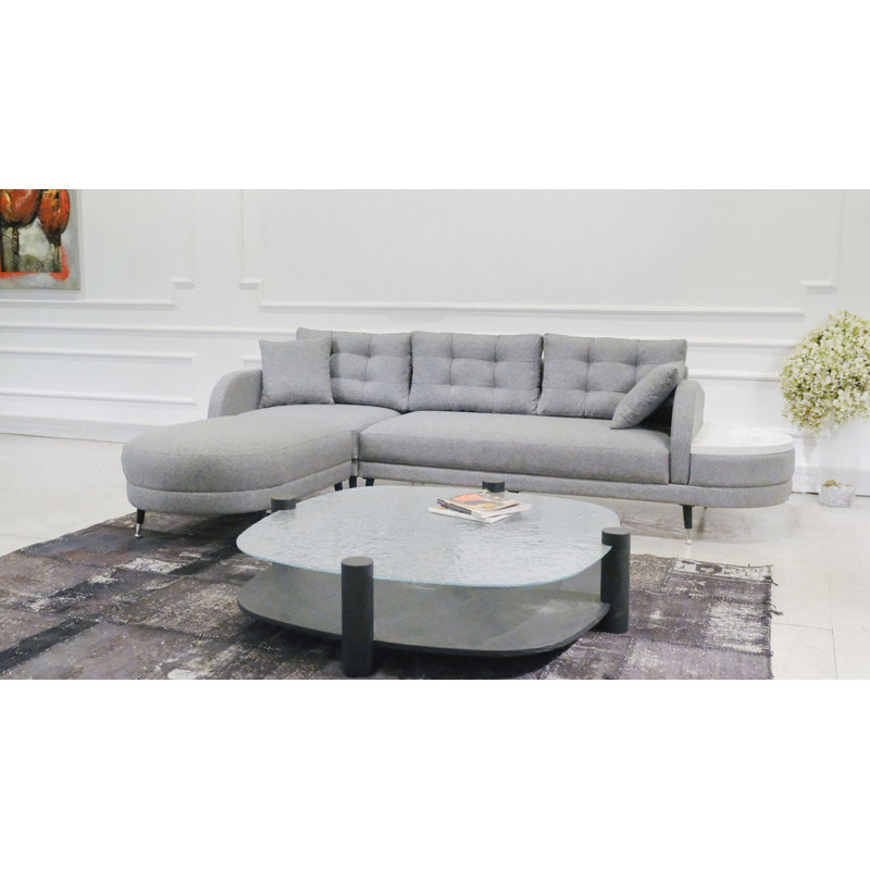 Elegant Grey Corner Sofa-Bed, 114.2 x 34.6 x 78.7 inches | Frame: MDF/Particle Board, Upholstered in 100% Polyester Linen | Medium Firm Grey Sponge Seating, Eco-Friendly Design, Perfect for Living Rooms & Guest Rooms