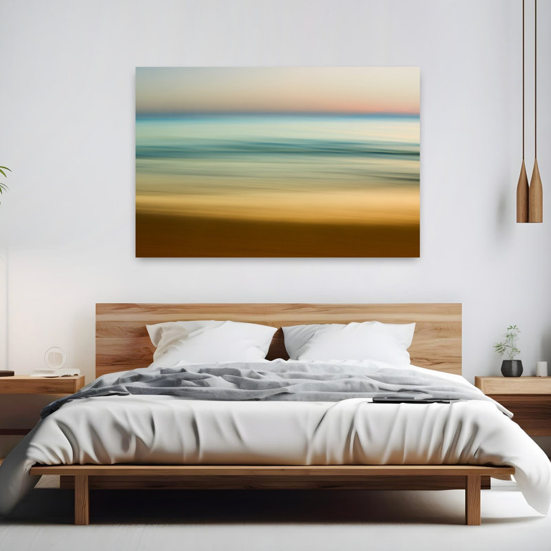 Art de paysage marin abstrait matin de lever de soleil matin, H 40 po x l 60 po