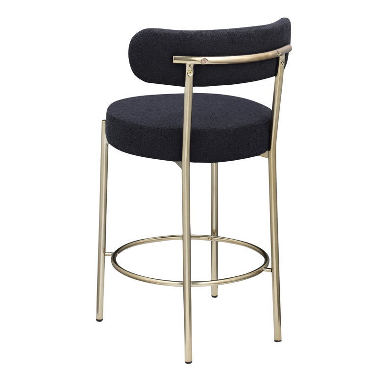 Chaises de comptoir hautes de 26 po - Revêtement moderne, pieds en laiton brossé, dossier bas rond pour salle de billard, salle à manger de cuisine de hauteur noire, (2