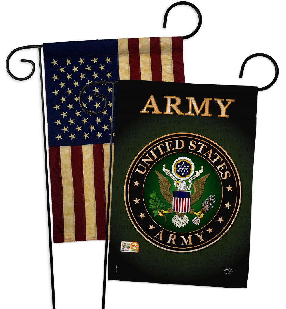 2 Piece Army Americana Military Impressions Decorative Vertical 2-Sided Polyester Flag Set Breeze Decor