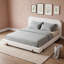 Lit plateforme recouvert de tissu avec pieds et tête de lit en bois d'hévéa-1815549101