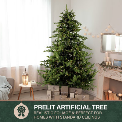 6,5 pi Arbre de Noël pin sylvestre avec deux lumières DEL multicolores et blanc chaud