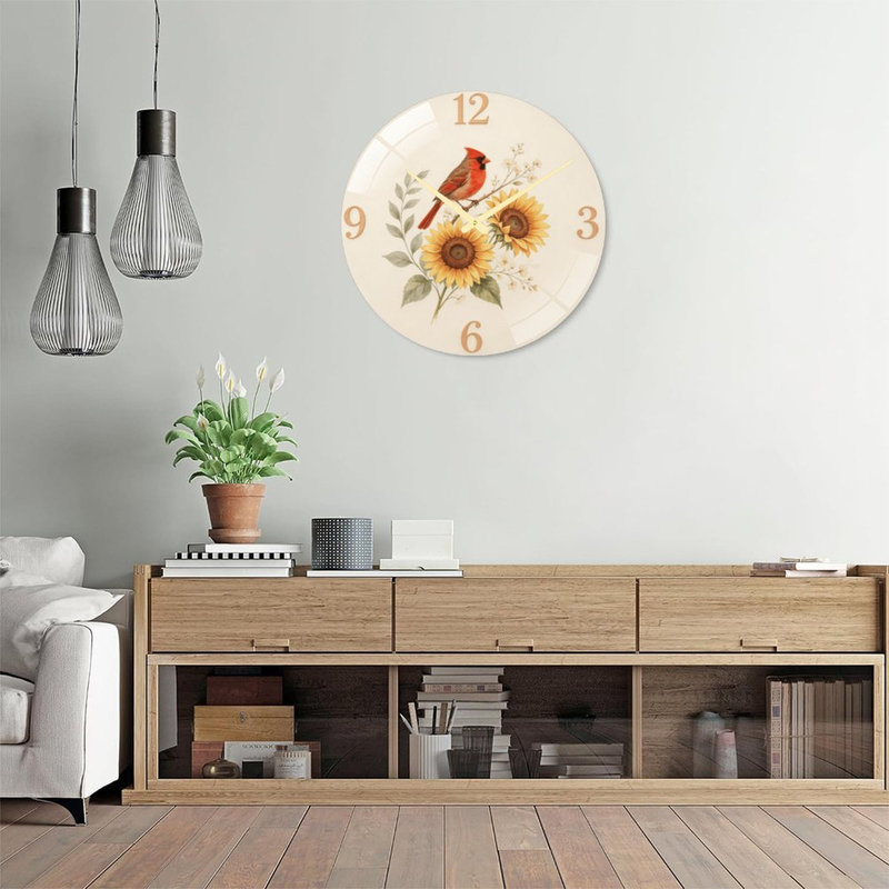 Horloge murale moderne en verre de 61 cm (24 pouces) avec cadran cardinal.