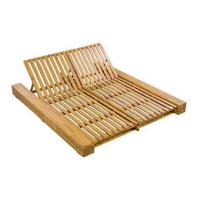 Outdoor Acacia Wood Double Chaise Lounge With 4-Position Backrest