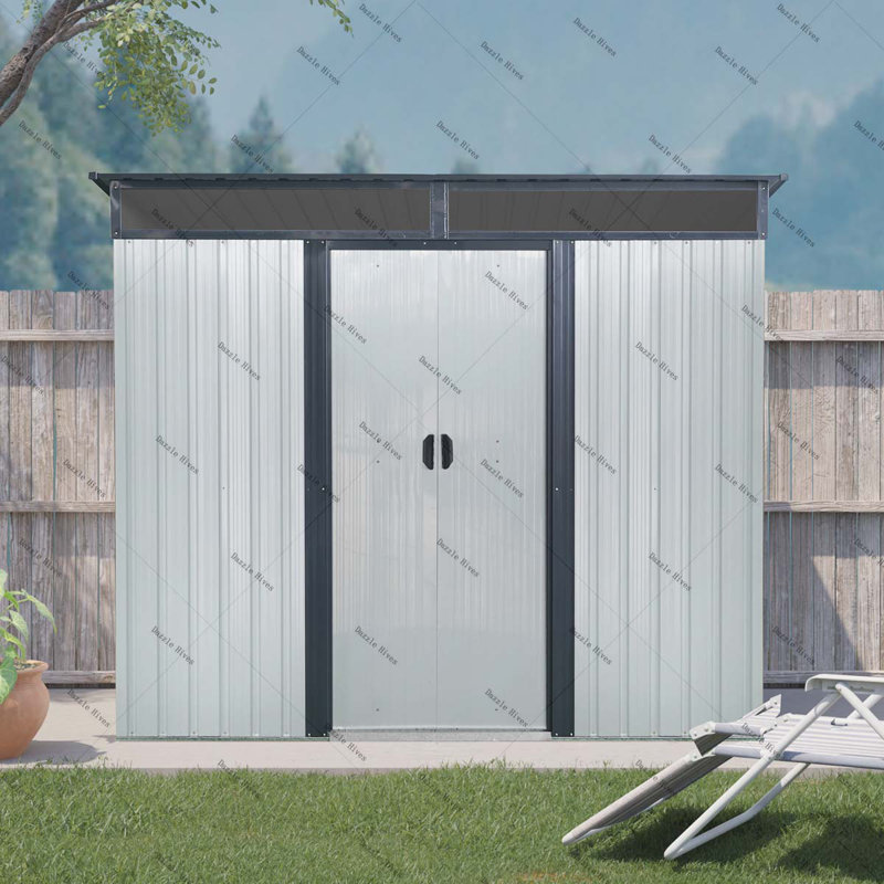 Outdoor Metal Storage with Lockable Sliding Doors and Transparent plate for Garden, Lawn, White/Black