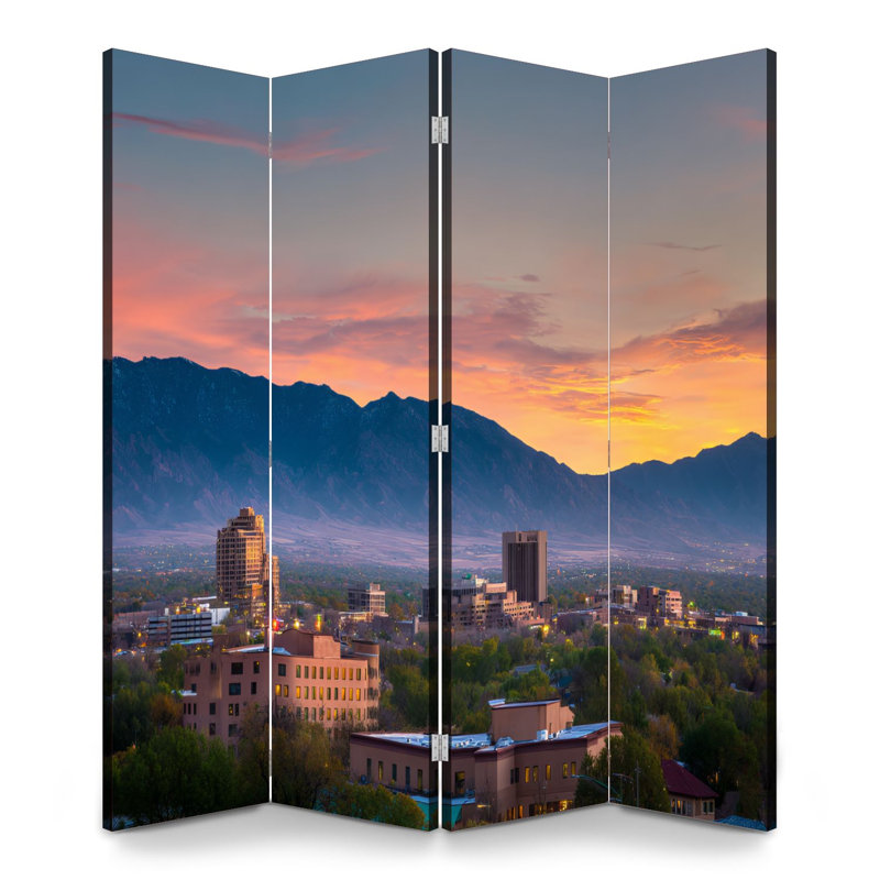 Paravent 4 panneaux à cloison pliable Royal Albuquerque Cityscape, 4, 71" H x 64" W x 1" D