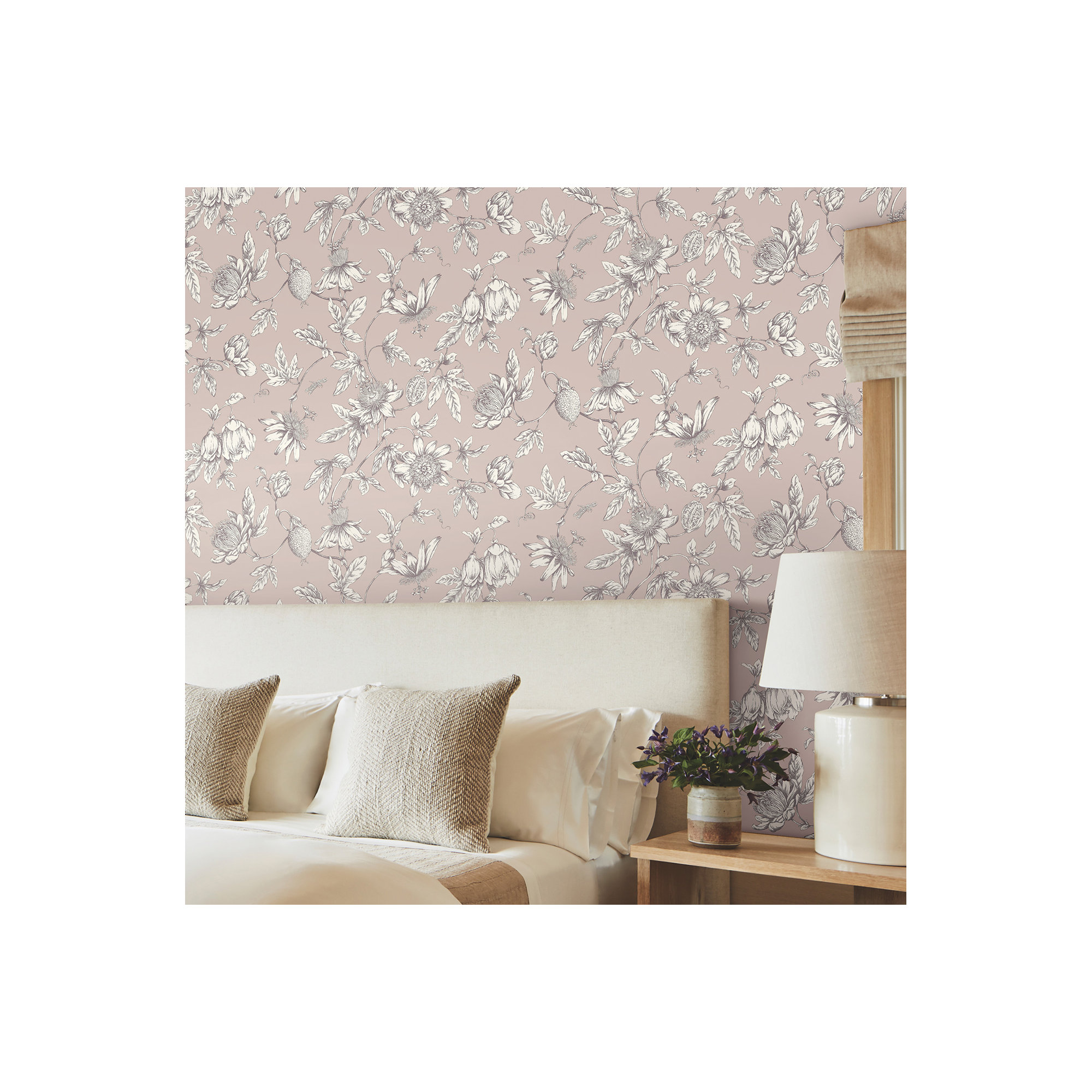 Passion Flower Toile Floral Wallpaper, Orchid