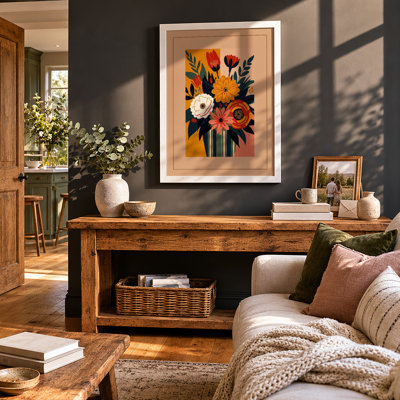 Striped Vase and Blooms Botanical - Framed Print