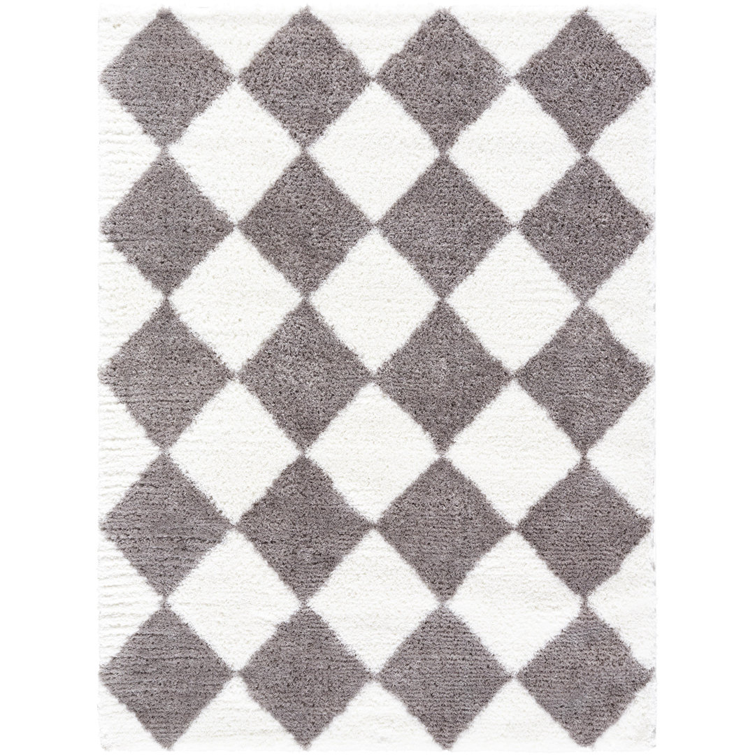 Rectangle Tifini Shag Geometric Machine Woven Polyester Area Rug in Black/White Foundry Select Rug 