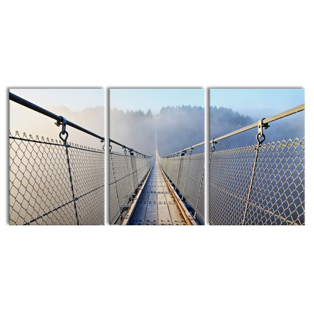 3-tlg. Leinwandbilder-Set Suspension Bridge in a Foggy Shimmer