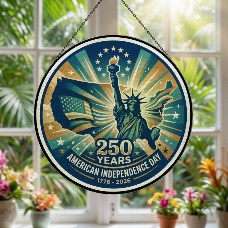 Vitrail Statue Liberty USA 250th Anniversary, H 12 po