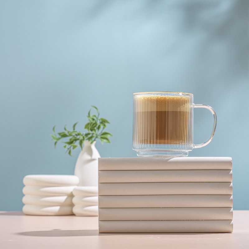 Haven Clear Fluted Stackable Double Wall Glass Mugs, Set of 2