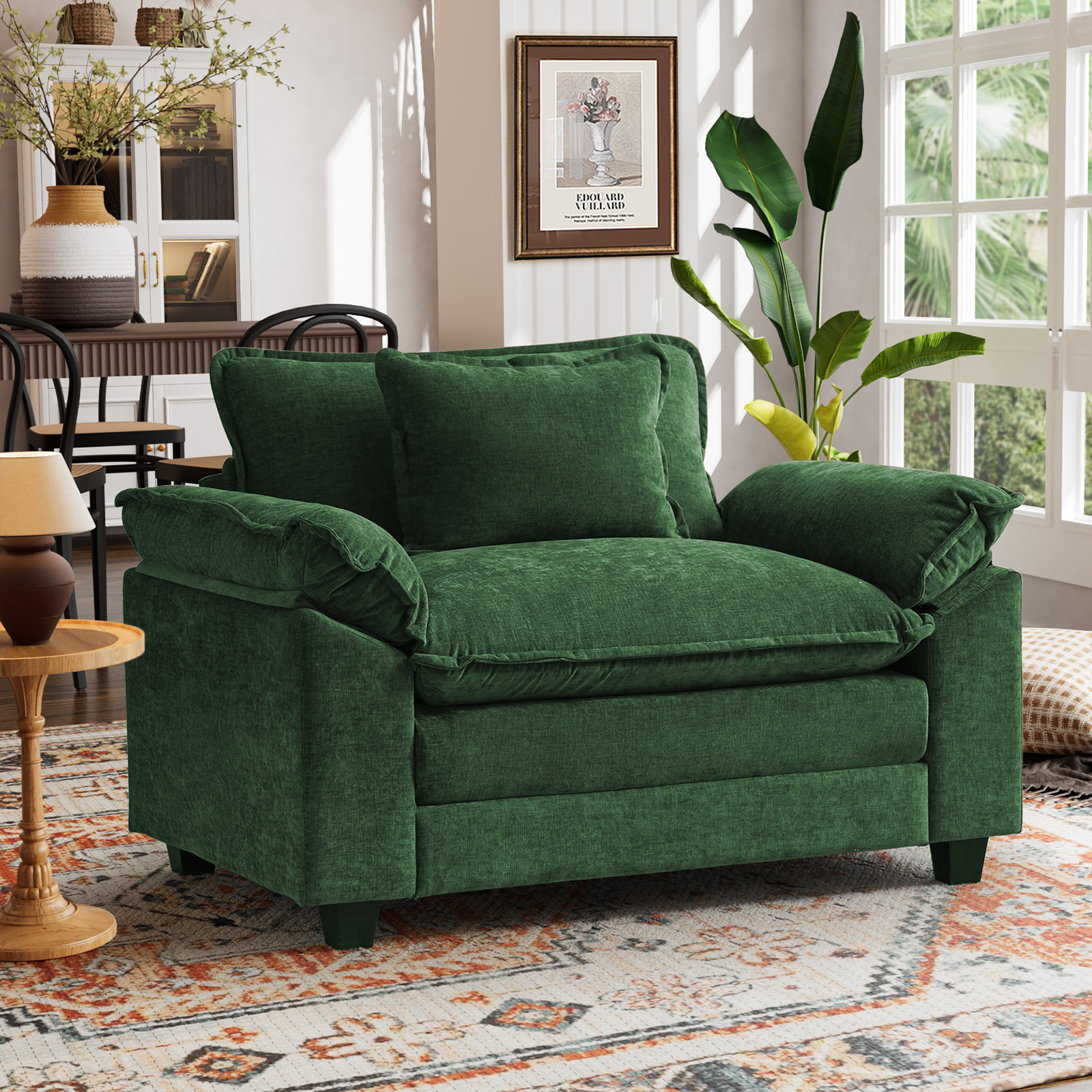 U Shaped Couch Chenilli Oversized Accent Chair, Comfy Single Sofa