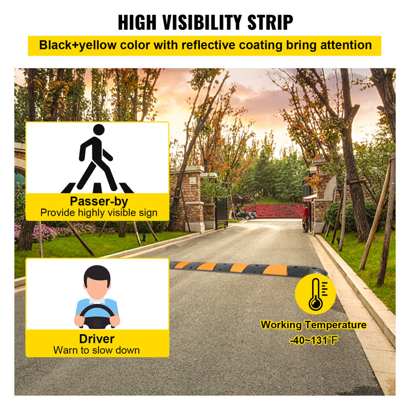 VEVOR Modular Rubber Speed Bump, Driveway Cable Protector Ramp 6FT With 2 End Cap,Rated 22000 LBS Loading