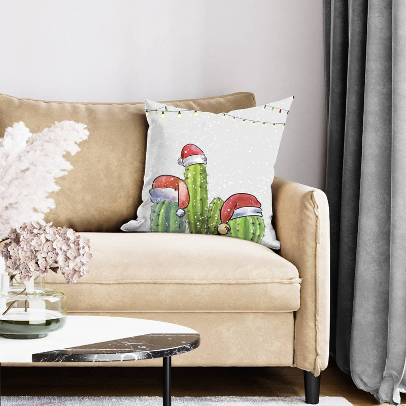 Christmas cactus - 20"x20" Throw pillow cover - Poly twill - Print on demand