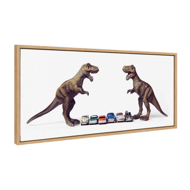 «Dino Cars Faceoff» par Saint and Sailor Studios, reproduction d'art sur toile encadrée, H 18 po x l 40 po x P 1,6 po