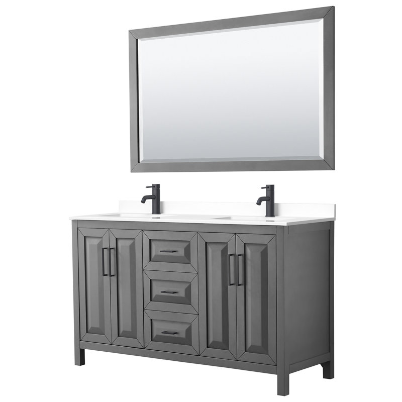 Ensemble de meuble-lavabo double avec miroir Daria, Gris foncé, Noir mat, 72"
