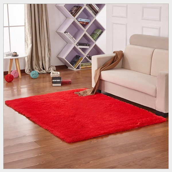 17 Stories Anniece Solid Colour Machine Woven Bright Red Area Rug ...
