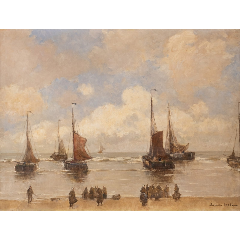 Débarquement des bateaux de pêche, H 25 po x l 32 po
