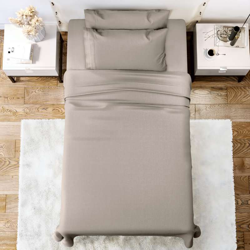 Ensemble de literie en microfibre 1800 Series, Ensemble de draps pour lit simple avec 1 taie d'or, Taupe