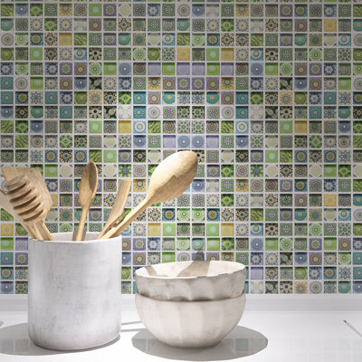 Mediterranean 11.82 in. x 11.82 in. Squares Glossy Glass Mosaic Tile