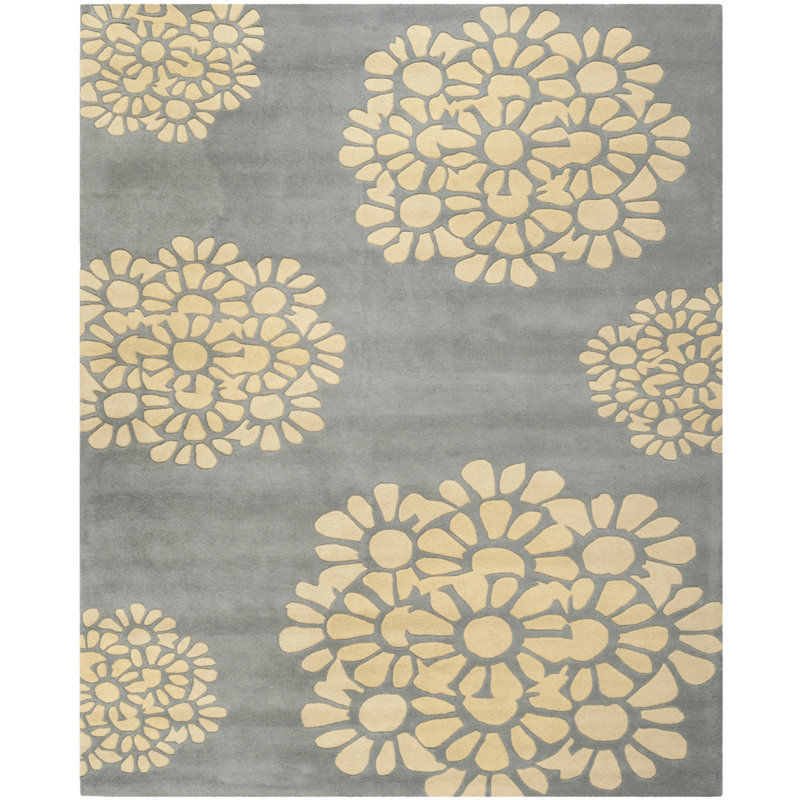 Coreatha Hand Tufted Wool/Cotton Floral Rug in Cement, Rectangle 9'6" x 13'6"