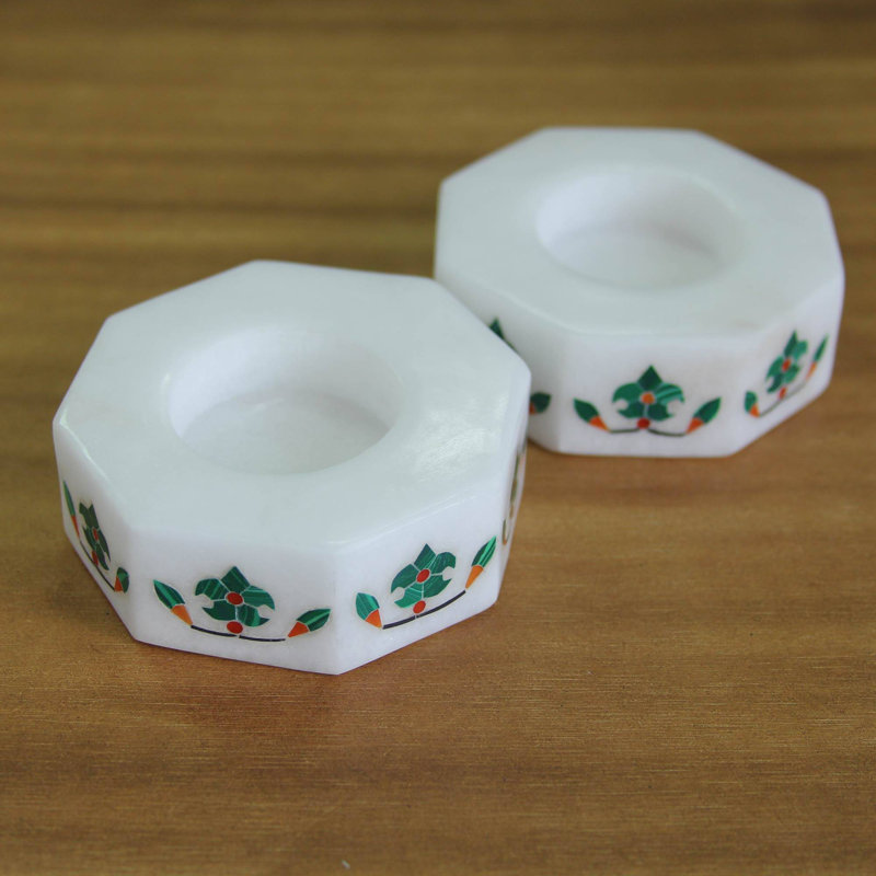 1'' H Stone Tabletop Tealight Holder, Green