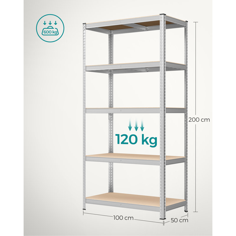 Kris Metal Height -Adjustable Shelving Unit, 200cm H x 50cm W x 100cm D, Silver