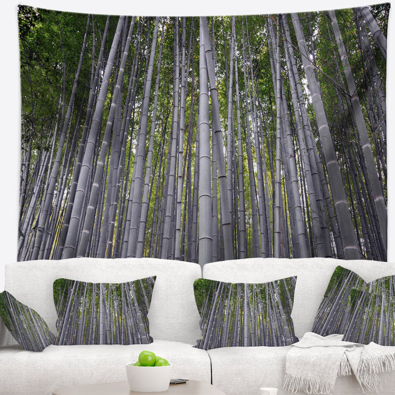 Tapisserie de forêt dense au bambou au Japon, H 68 po x l 80 po