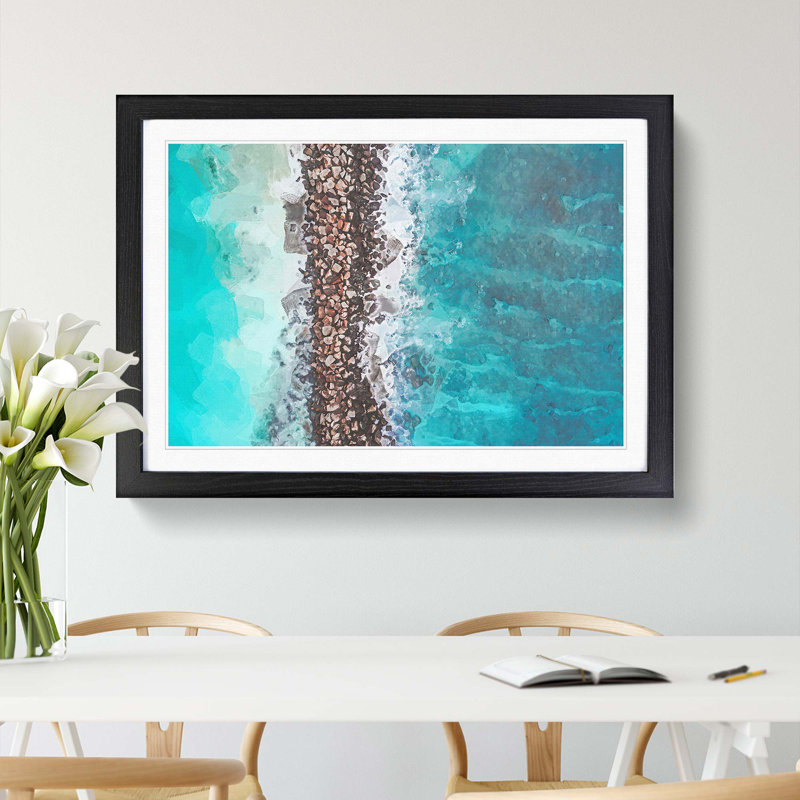 Beach Road Across the Ocean in Abstract - Picture Frame Photograph Print, Black Framed, 62cm H x 87cm W x 2cm D