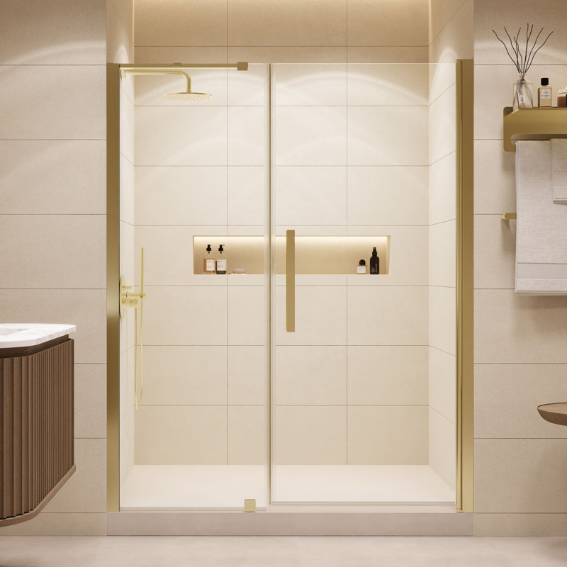 OVE Decors Pasadena 57 1/16 To 59 1/16 In. W X 72 In. H Alcove Frameless Pivot Shower Door, 2025, Brushed Gold