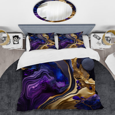 Abstract Marble Geode Purple And Blue - Modern Duvet Cover Set - Microfiber Polyester