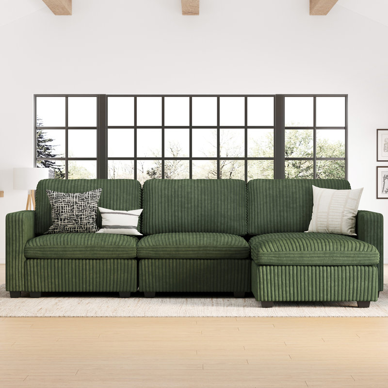 Hymes 101.5'' Wide L-Shaped 3-Seat Sofa Apartment Storage Couch With Detachable Cushion, Modular Sectional Sofa With Ottoman