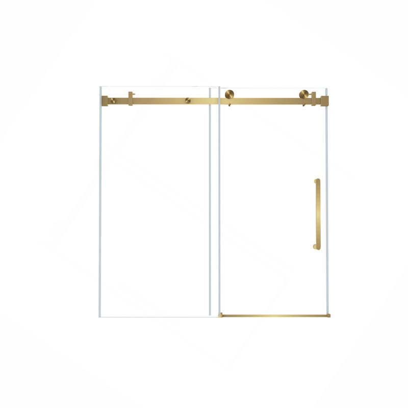Frameless Single Sliding Shower Door  56-60 "W, 1/4 "(6 Mm) Clear Tempered Glass, Explosion Proof Film, Stainless Steel Handle Square Tube Track