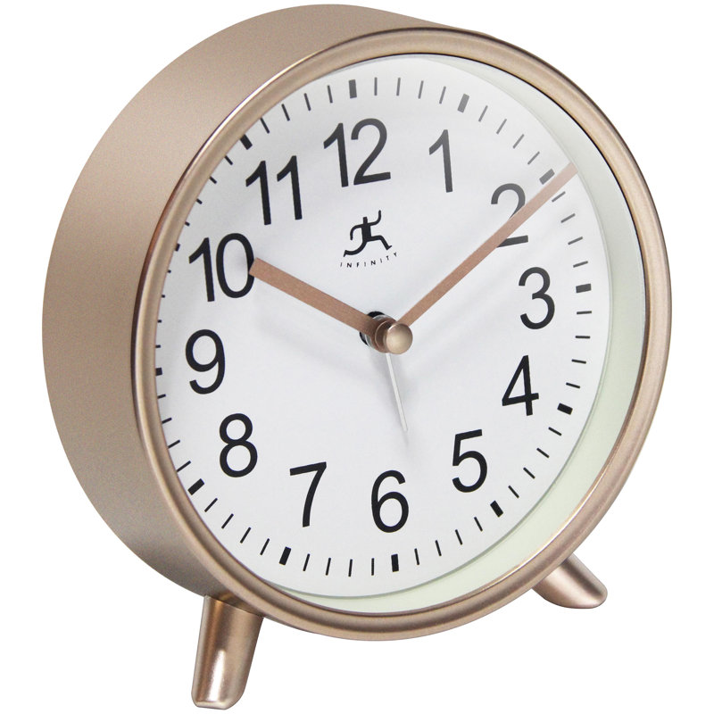 Table Clock Round Plastic Tabletop Clock with Alarm Function 5.75 Inches, Copper