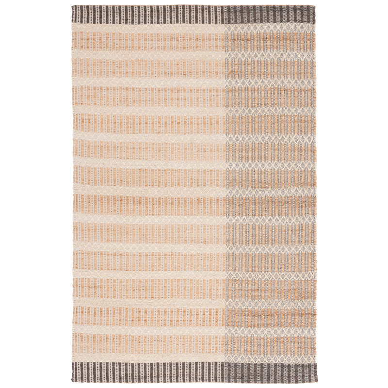 Natural and Charcoal Striped Flatweave Wool Cotton Rug 3' x 5'