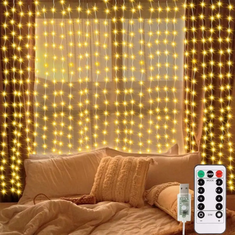 Enchanteur 300 lumières DEL de fée avec télécommande - Fonction USB, à intensité variable et minuterie pour la chambre à coucher, la fenêtre, les décorations de Noël et de mariage (blanc chaud, paquet de 2)