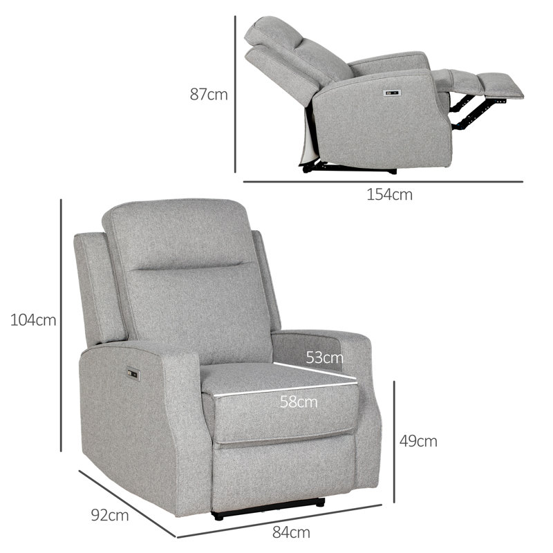 Eckart Electric Armchair, Fabric Recliner Chair with USB Port, Charcoal Grey, Grey