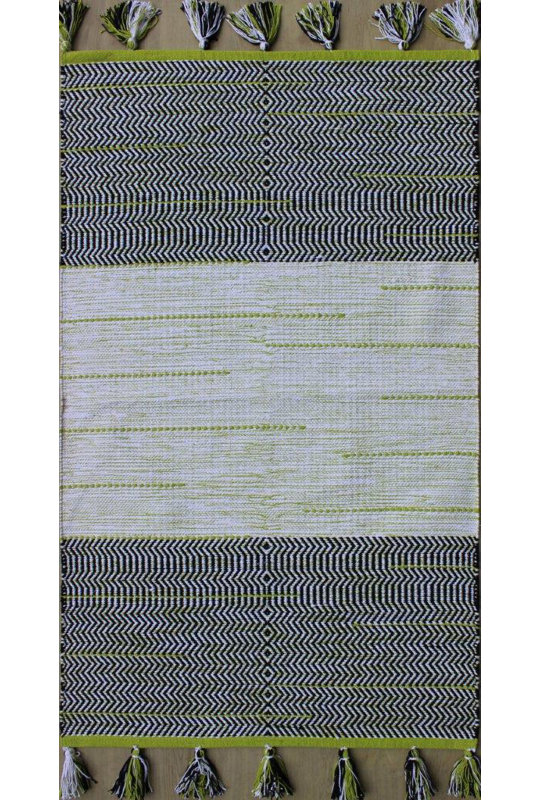 Tapis noir/vert tissé à la main Parker, Rectangle 5 pi x 7 pi 6 po