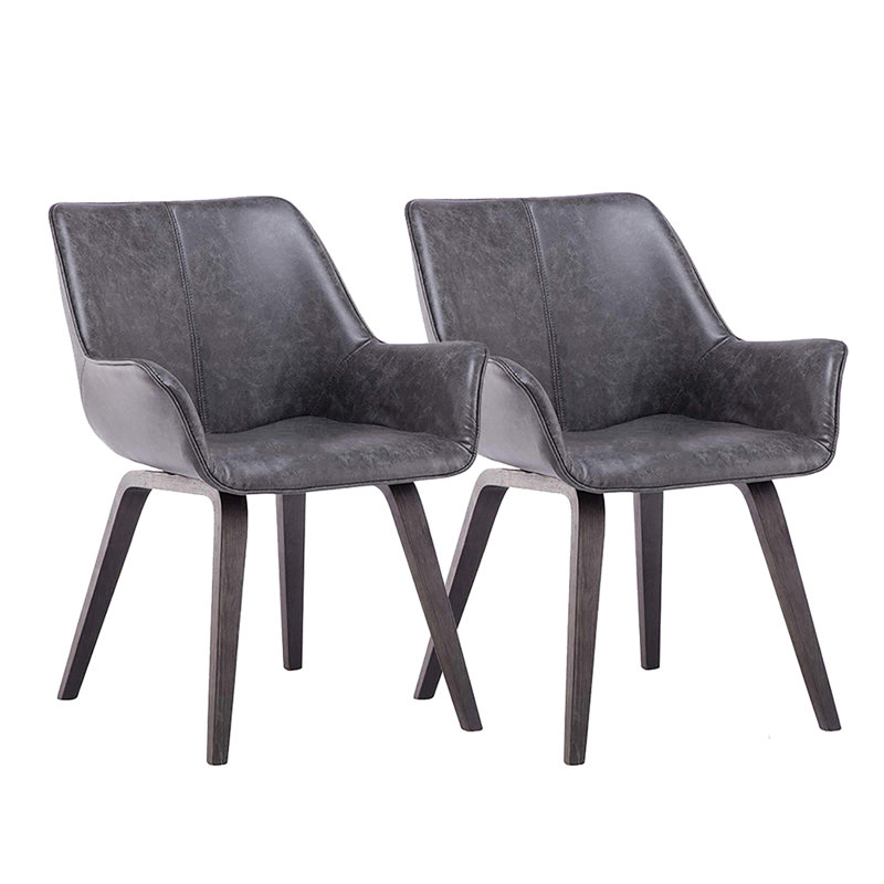 Chaise avec accoudoirs rembourrée Abubaker, Chêne noir, Anthracite, 2