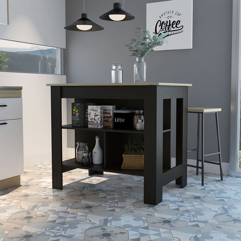 Cala Kitchen Island with Spacious Prep Table, 3 Open Storage Shelves, 4 Sturdy Legs and Comfortable Meal Prep Workstation Design for Modern, Functional and Organized Kitchen Island Table