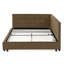 Structure de lit tapissier pleine grandeur avec tissu en velours confortable pour le salon de la chambre à coucher, cadre de lit de jour brun, accoudoir, en bois,-1231373359