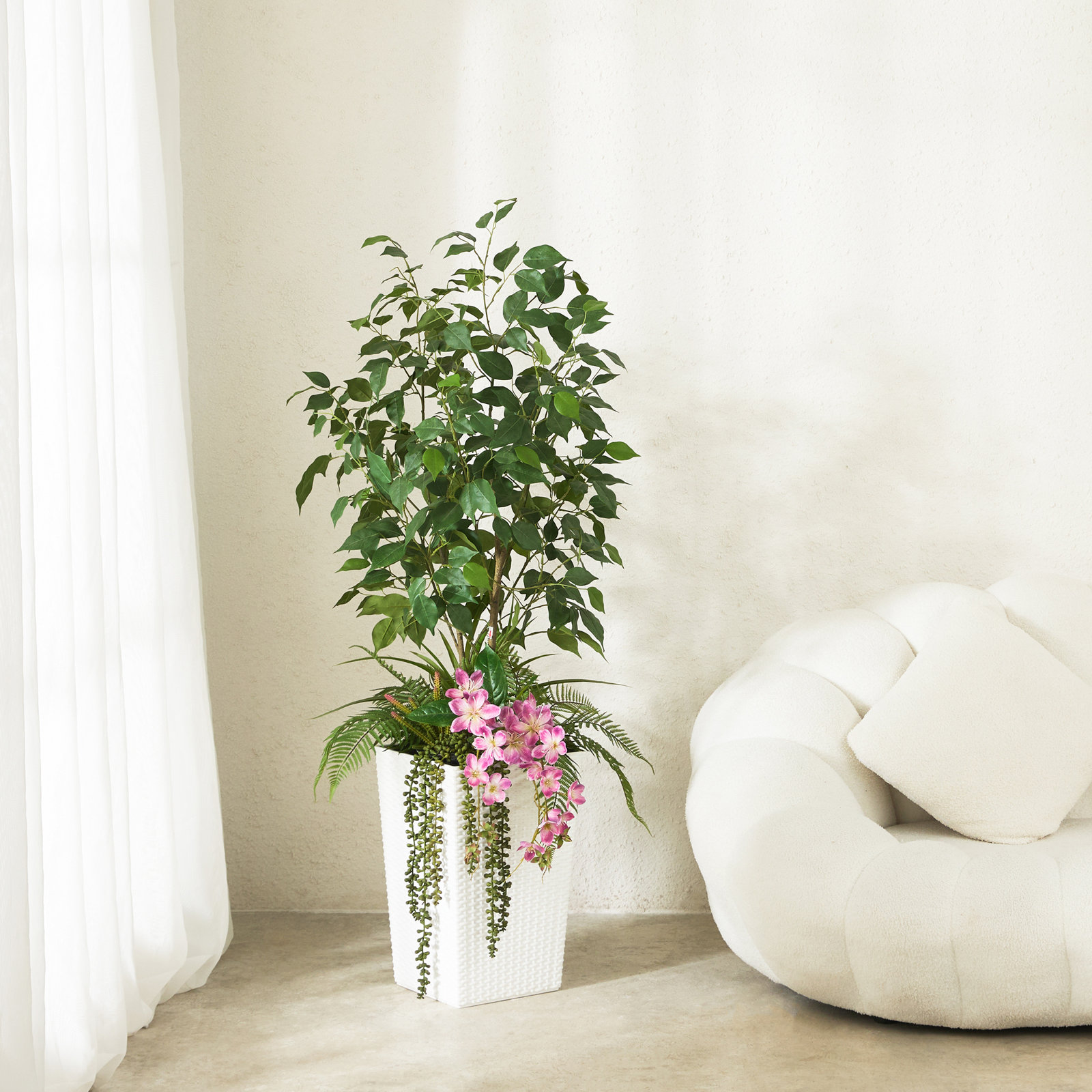 Adcock 48" Ficus Tree in Decorative Vase, White