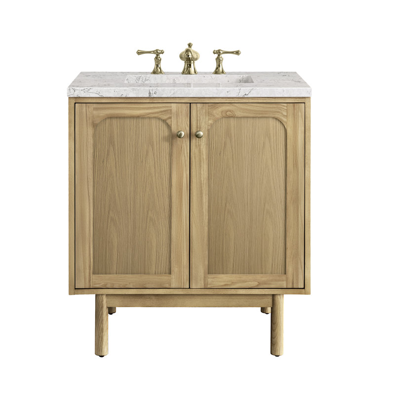 Laurent 30'' Single Bathroom Vanity with Top, Eternal Jasmine Pearl, 8" Widespread, Light Natural Oak