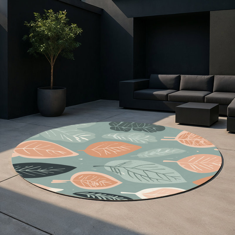 Golden Fern Indoor And Outdoor Area Rug, Round 5'