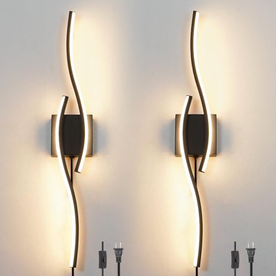 Plug In Wall Sconces Set Of 2, Modern Plug In Sconce With Remote, Dimmable LED Wall Light, Wall Lamps With Plug In Cord For TV Wall Sconces, Black Sconce Lighting For Living Room, Hallway, Bedroom