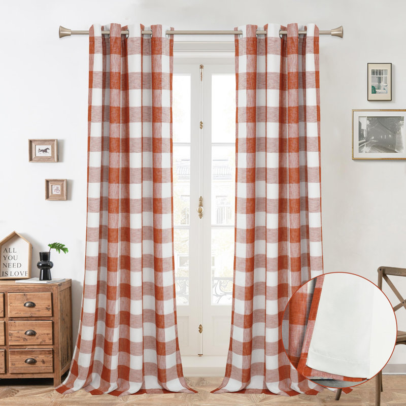 Adamantini Plaid Blackout Thermal Grommet Curtain Panels, Burnt Orange, 52" W x 102" L