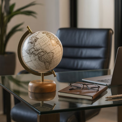 Decorative Globe Sculpture With Wood Base For Home Decor - Modern Accent For Living Room, Office Desk, Or Shelf - 10"