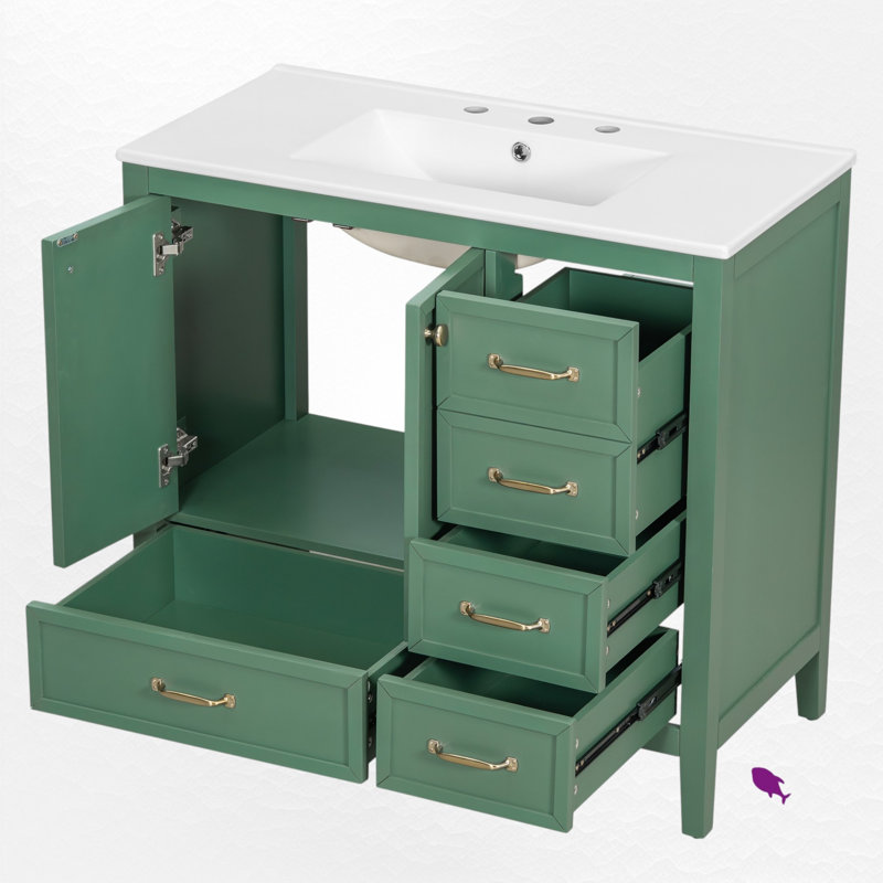 Meuble-lavabo simple 36 po avec plateau en céramique, Vert
