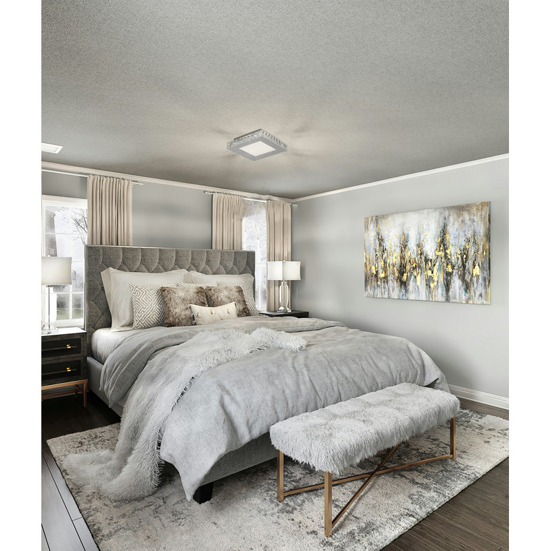 Modern 1 Light LED Crystal Square Flush Mount, 3.5" H x 13" W x 13" D